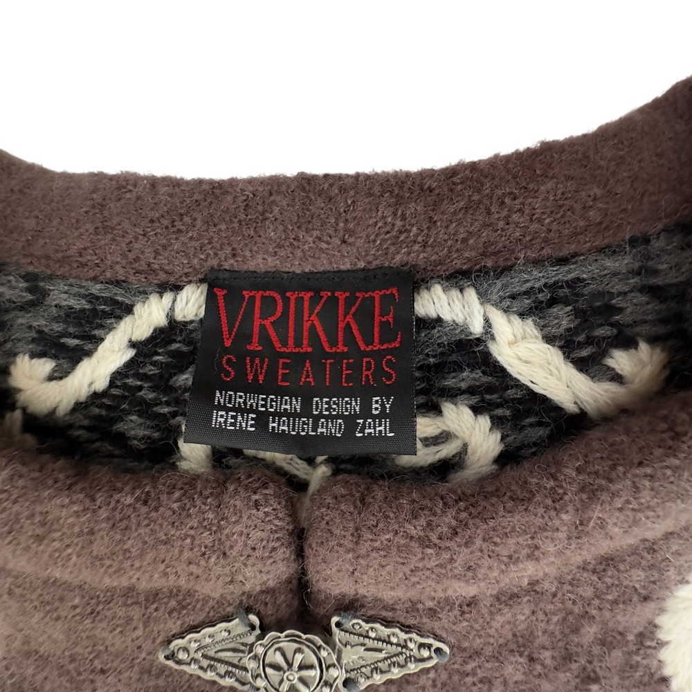 Vintage 80s/90s Vrikke Cardigan Sweater Brown Grey Wool Blend - M - Picture 6 of 7